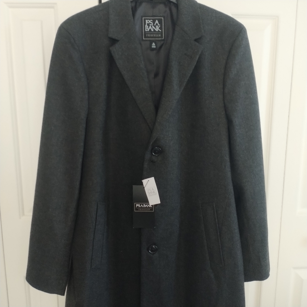 Jos. A. Bank Classic Charcoal Herringbone Classic Top Coat 44Long - Picture 7 of 12